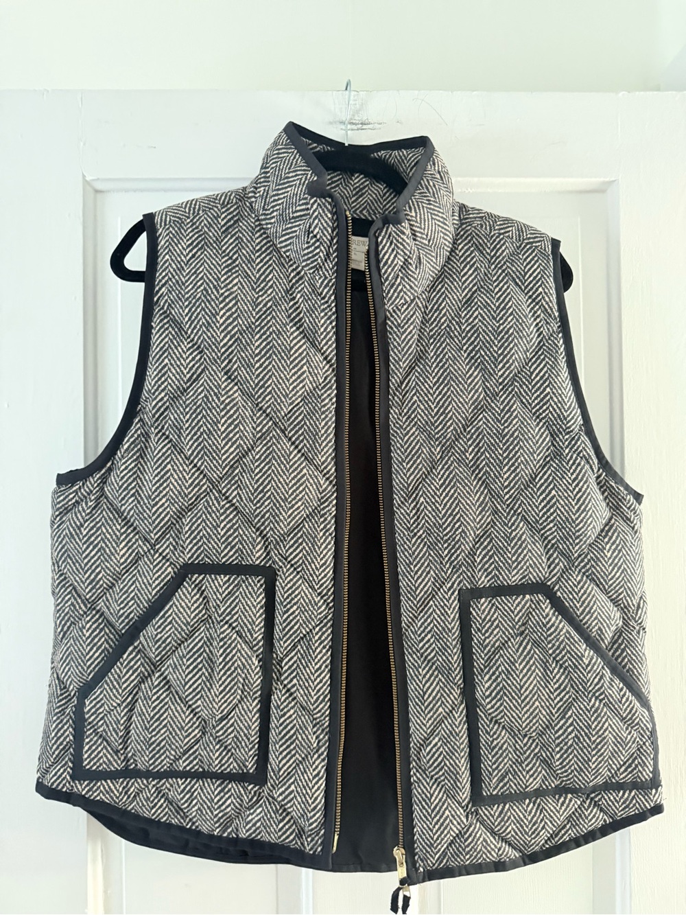 J. Crew Black and White Herringbone Quilted Vest
